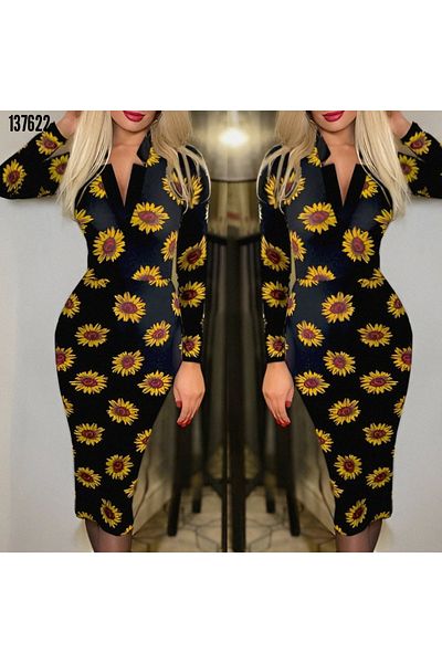 Kokosh moda Νέα σεζόν Γυναικείο κρεπ ύφασμα μαργαρίτα με μοτίβο V λαιμόκοψη Midi φόρεμα