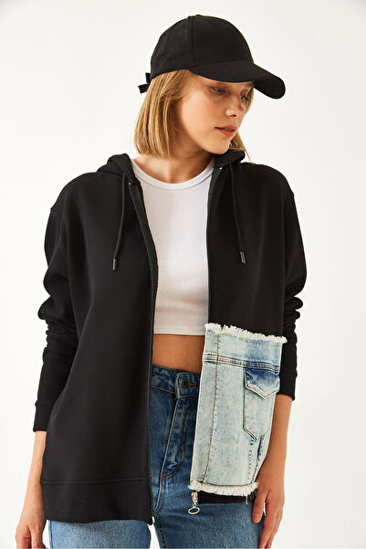 Bianco Lucci Denim-Strickjacke mit Kapuze für Damen 8175 60351326