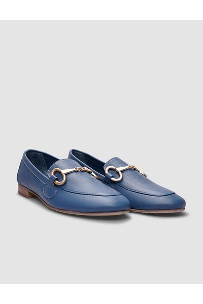 Cabani Pantofi casual de damă, 100% din piele naturală, cu cataramă albastră