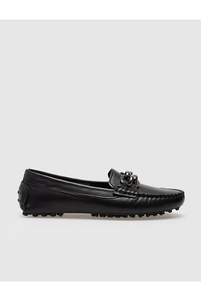 Cabani Loafer de damă cu cataramă neagră din piele naturală