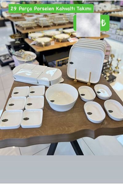 PONCİKPAZAR 29 Pcs Porcelain Brown Set