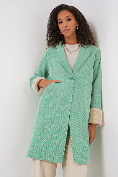 Bigdart 9085 Balık Sırtı Kaşe Kaban - E.Yeşil