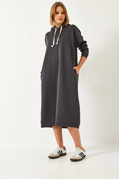 Bianco Lucci Women's Hooded Basic Long Sweat Dress 8074 60351328