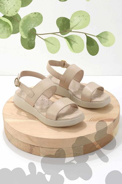 Bambi Beige Genuine Leather Women's Sandals K05357010003
