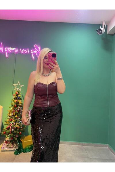 Tuğba Bordo Deri Büstiyer