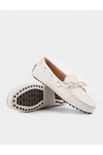 Cabani Pantofi mocasini de damă din piele naturală din dantelă cu fundita