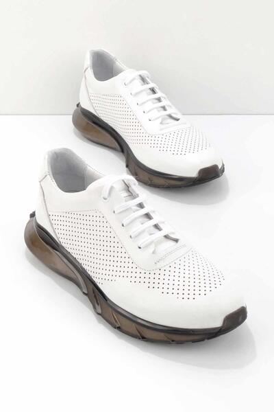 Bambi حذاء رياضي رجالي من الجلد الطبيعي الأبيض E01629996303