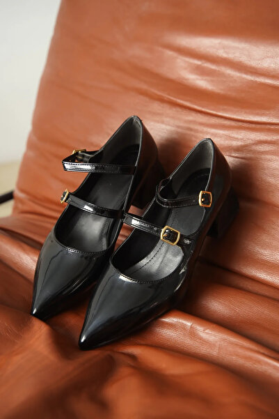 eformoda by emre yılmaz Black Patent Leather Women's Buckle Low Heel Shoes Zr12