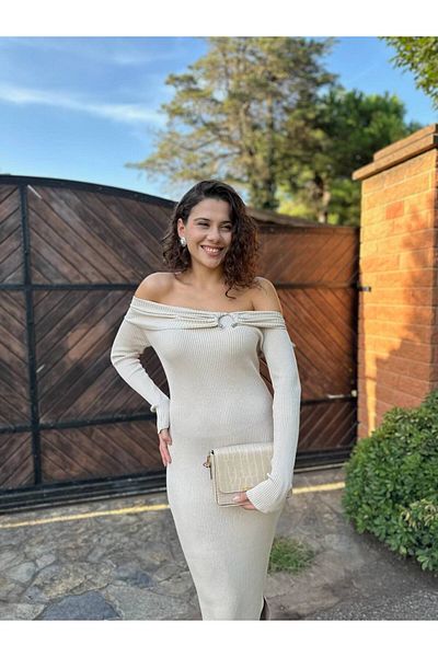 369 etnik butik Πλεκτό Μίντι Φόρεμα - Elegance Yarn Midi Φόρεμα
