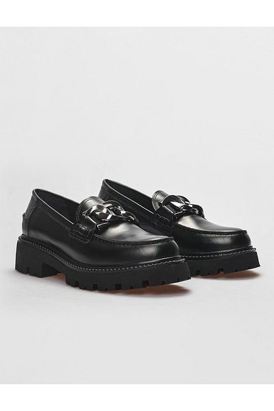 Cabani Genuine Leather Black Opening Buckle Women's Casual Shoes