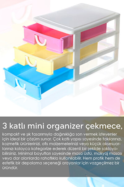 teknotrust Renkli 3 Katlı Masaüstü Organizer, Mini Boy Düzenleyici ve Takı Kutusu