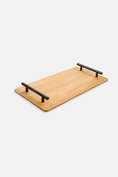 Bombay Wooden Serving Tray With Handles, Tan
