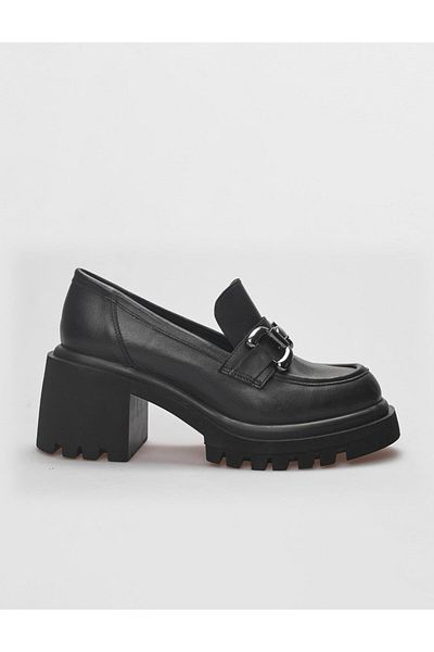 Cabani Pantofi de damă negri din piele naturală cu talpă groasă