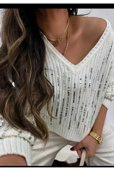 MARE BUTİK Payet Bead Standard Size Sweater