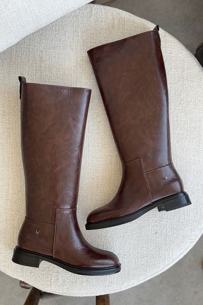GOFFSHOES Γυναικείες μπότες πόρπης με επίπεδη σόλα Poter - Καφέ-Κροκό