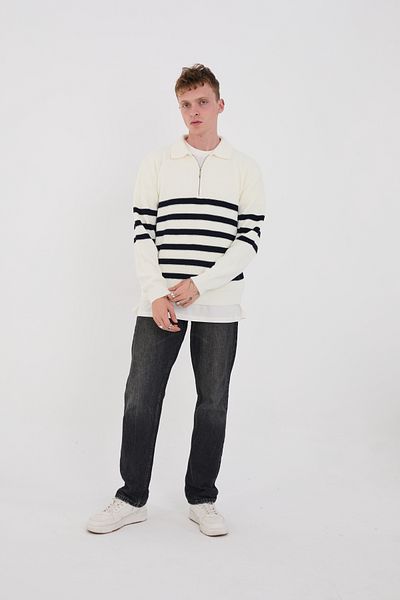 bafatex Oversize Half Zipper Striped Knitwear Sweater