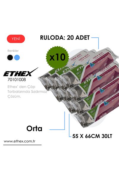 Ethex Standard Medium Garbage Bag (20 Pieces 55 X 66cm 30Lt Black 10 Rolls)