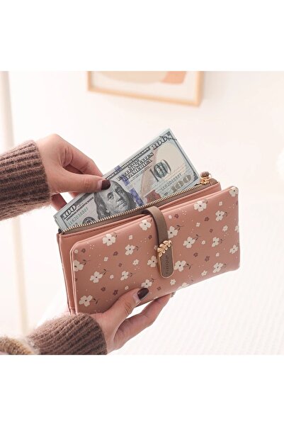 rinkadoll Çiçek desenli bileklikli büyük boy yumuşak cüzdan