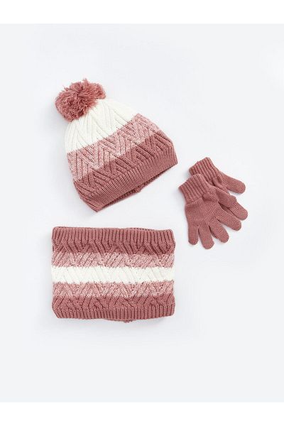 LC Waikiki Lcw Color Blocked Baby Girl Beanie Handschuhe und Halskragen 3-teiliges Set