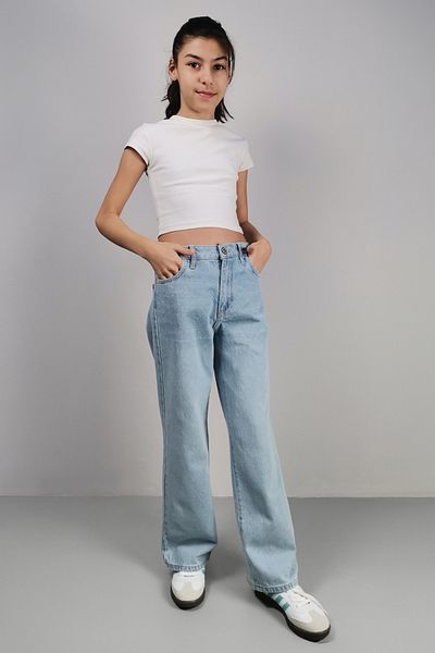 CEDY DENIM Blugi Palazzo albaștri pentru fete de înaltă calitate - talie înaltă, 100% bumbac - C700-Ice