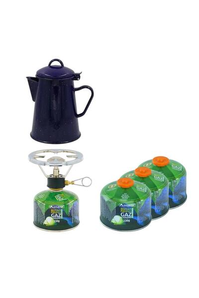 Orcamp Siboplu Kartuş Ocak+Tüp K-192-230+3 Adet 230 gr Tüp+Retro Emaye Demlik...