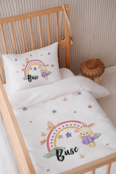 Lilabio %100 Pamuk Saten Isme Özel Isimli 100x150 Bebek Yatak Nevresim Seti T...