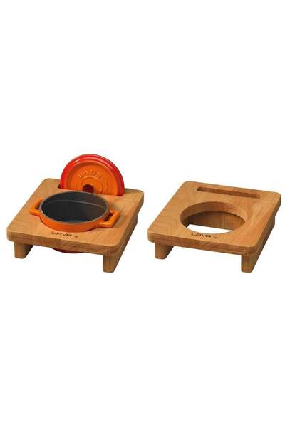 Lava Döküm Ahşap Stand. Çap10cm. Mini Yuvarlak Tencereye Uygun