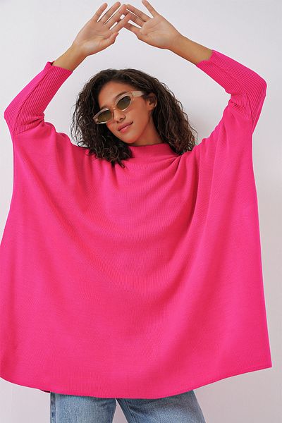 Bigdart 15783 Poncho-Pullover mit Schlitz – Fuchsia
