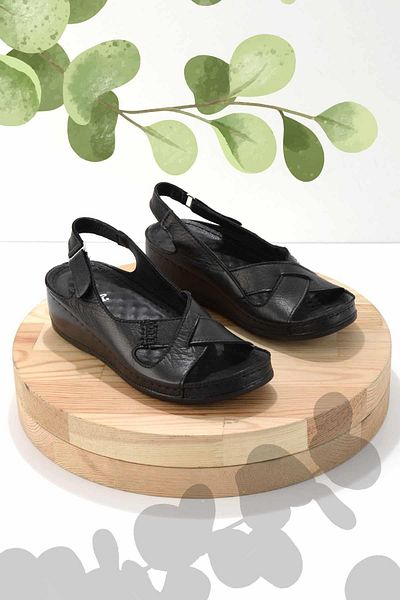 Bambi Black Leather Women's Sandals K05278604403
