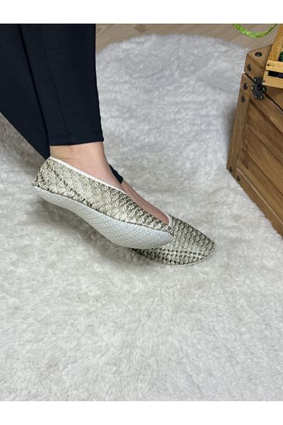 Patiköşe Women's Home Booties Home Ballet Shiny Gilding Embroidered Breathable Design Non-Slip Sole Flexible Structure