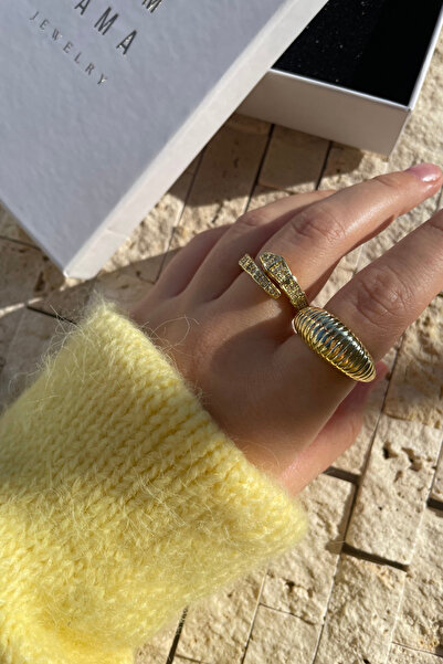 PALMMAMA Palm Mama Jewelry Kadın Gold Zirkon Taşlı Ayarlanabilir Çelik Yüzük