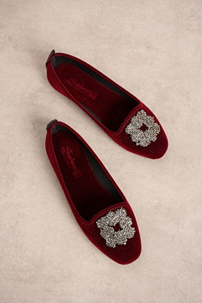 FUGA MODA Μπαλαρίνες Raven Claret Red Square με Λεπτομέρεια Κεντήματος από Πέτρα