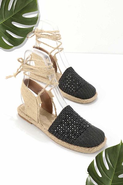 Bambi Schwarze gestrickte Espadrille für Damen K01874012416