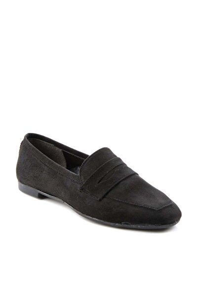 Bambi Siyah Süet Kadın Loafer Ayakkabı K01671301702