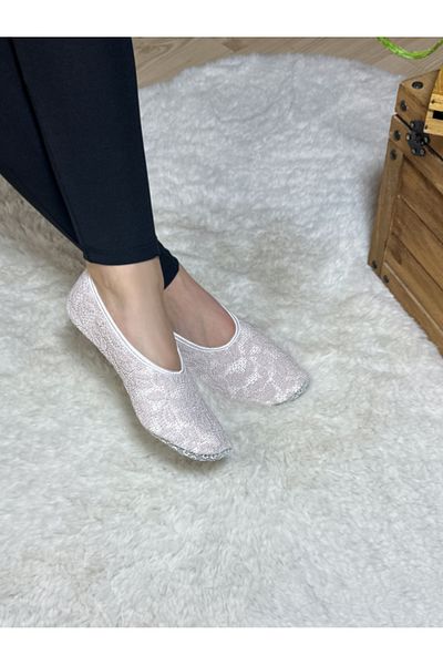 Patiköşe Women's Home Shoes - Shiny Breathable Design, Embroidered Anti-Slip Sole Flexible Structure