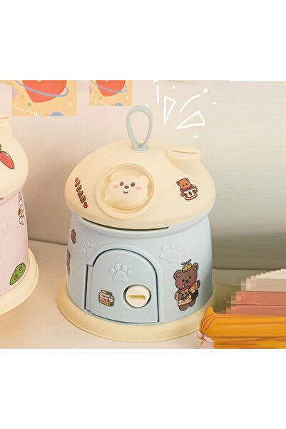 Livava بنك أصبع أزرق مقاس 17x17 - مع دمية دب، قفل منزلي، لاصق خفيف