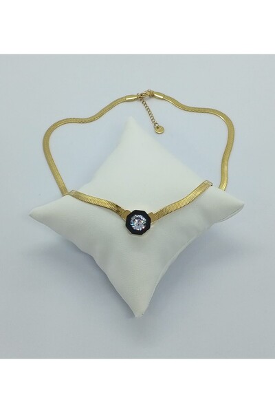 Ödül Moda Gold Italian Chain Zircon Stone Steel Seranay Necklace