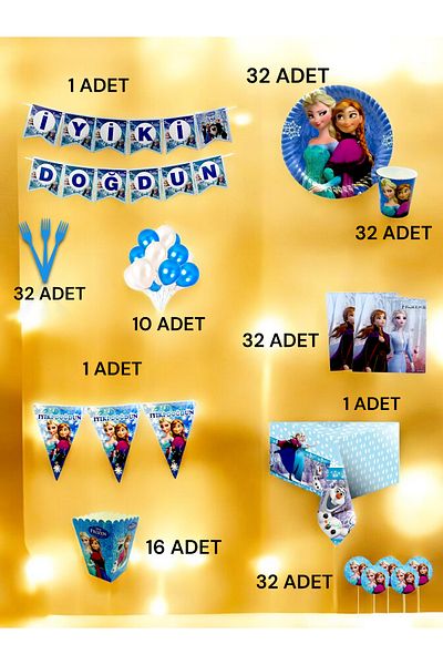 VibeHome Frozen Themed Ultra-Luxury Set for 32 - Birthday Party and Fun Events