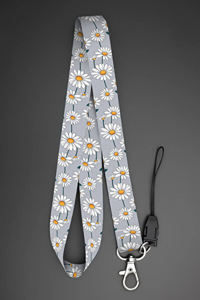 Apptakı Papatya Çiçek Desenli Boyun Askı İpi Telefon Askısı Yaka Kartı Aksesu...