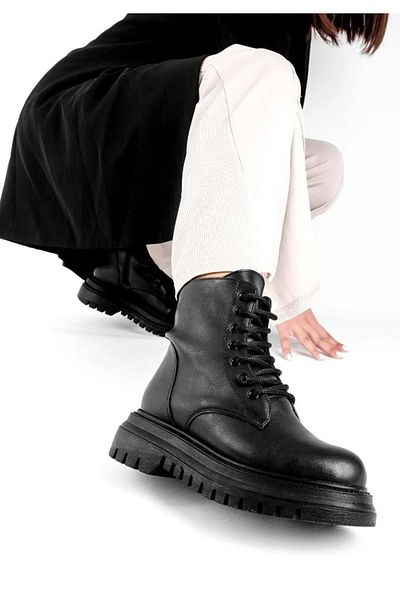 KCMN Γυναικείες μπότες casual - Χοντρή και ψηλή σόλα, ΜΑΥΡΟ