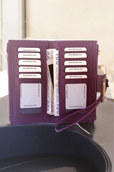 Lederax Lockable Faux Leather Women's Card Holder Wallet with Phone Compartment