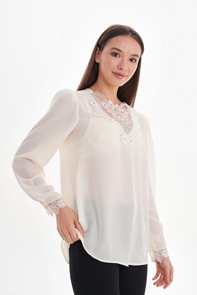 Loom Boutique Γυναικεία ρόμπα μεγάλου μεγέθους Δαντελένια πέτρα κεντημένη κρεπ μπλούζα B0052