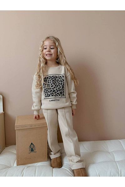 SACRO KİDS Laretto Printed Girls' Winter Tracksuit Set - 3 Thread Raster Sweatshirt