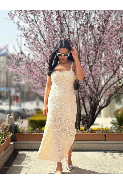 Qutu Butik 90192 Strick Dress with Strap with Lace Detail Lining