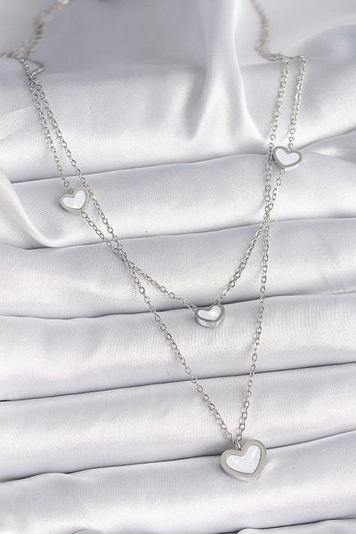 Skygo 316L Steel Silver Color Chain 2-Piece Chain Heart Model Women's Necklace - Tj-Bko9573