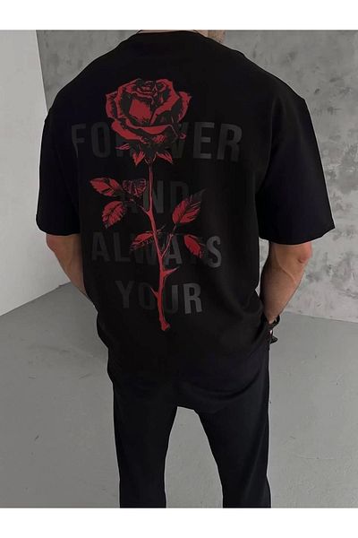 Mirage Unisex Crew Neck Printed Oversize T-Shirt - Black