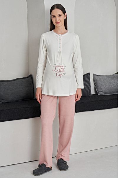 Reyhanlar Women's Winter Raised Combed Cotton Long Sleeve Maternity Maternity Triple Suit