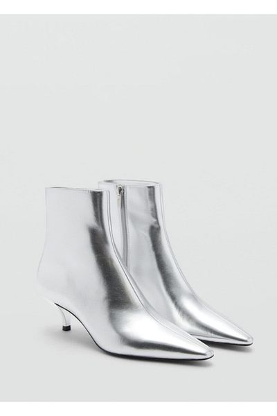 MANGO Woman Buty ze spiczastym noskiem w metalicznym wyglądzie