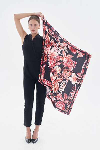 BBDBOUTIQUE Gece Bahçesi-Kırmızı Gül Desenli Eşarp