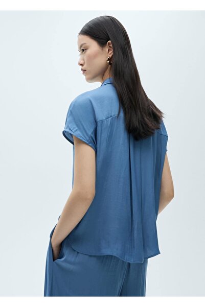 MANGO Woman Saténová košile s krátkým rukávem